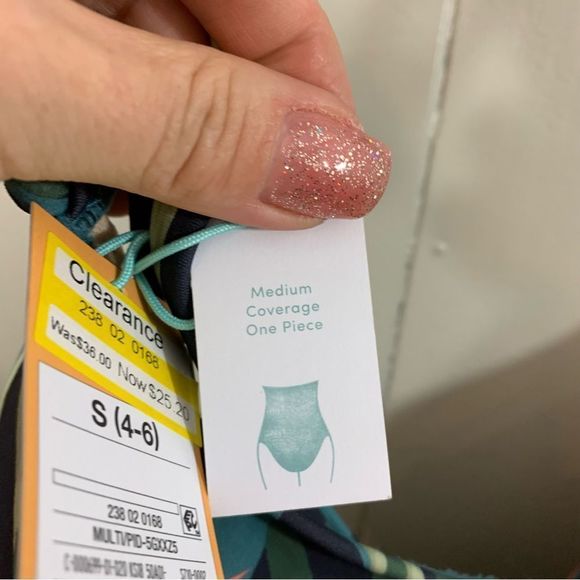 Kona Sol Medium Coverage Green Multi Tropical One Piece Swimsuit S 4 6 NEW - Picture 9 of 11